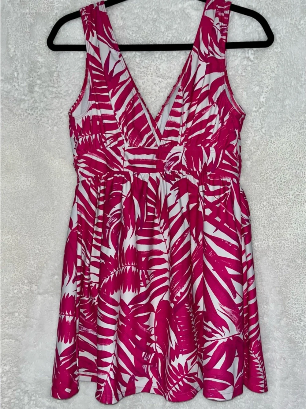 Fuchsia Leaf-Print One-Piece Swimdress - Picture 2 of 2
